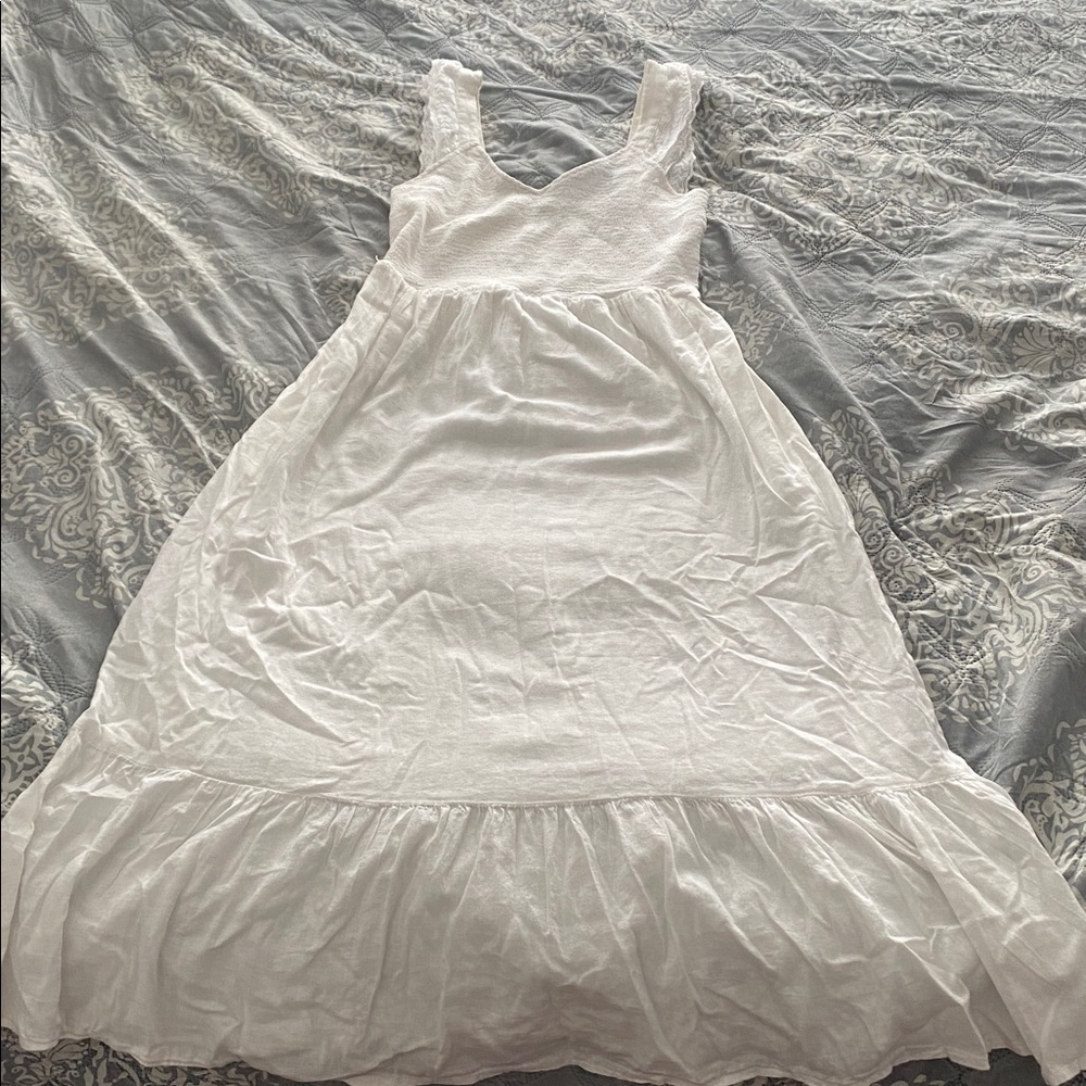Old Navy White Linen Ruffle Detail Midi Dress With Pockets Size S